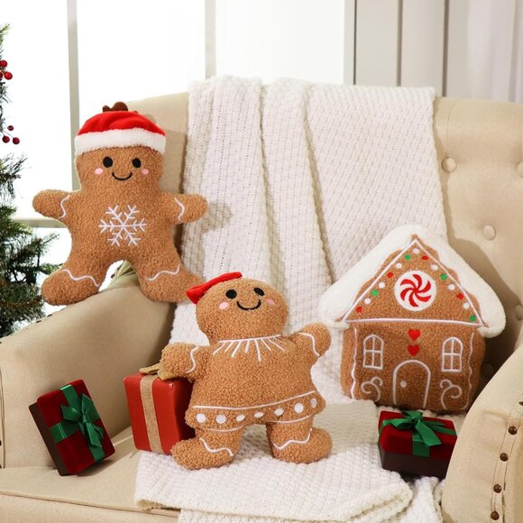 Charming 3-Pc Gingerbread Shaped Pillows - Perfect for Christmas Cheer